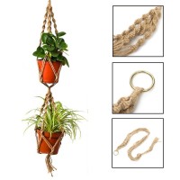 2Pcs 43.3" Durable Double Layer Macrame Plant Hanger Jute Rope Hanging Planter Basket, Hold Two Plant Pot   